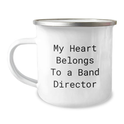 Funny Christmas Unique Gifts for Band Directors from Friends - My Heart Belongs To A Band Director Enamel Camping Mug - Image 1