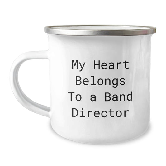 Funny Christmas Unique Gifts for Band Directors from Friends - My Heart Belongs To A Band Director Enamel Camping Mug - Image 1