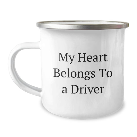 Funny Driver Gifts for Him, 'My Heart Belongs To A Driver' Camping Mug, Birthday Unique Gifts from Friends - Image 1