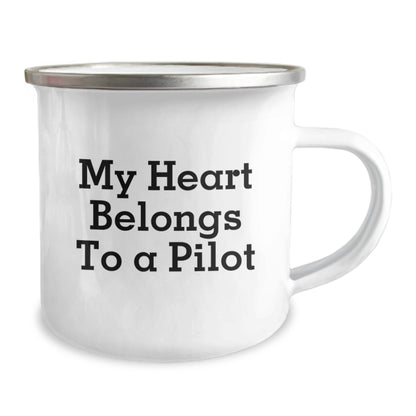 Funny Pilot Gifts, My Heart Belongs To A Pilot, Unique Graduation Camping Mug for Him - Image 2