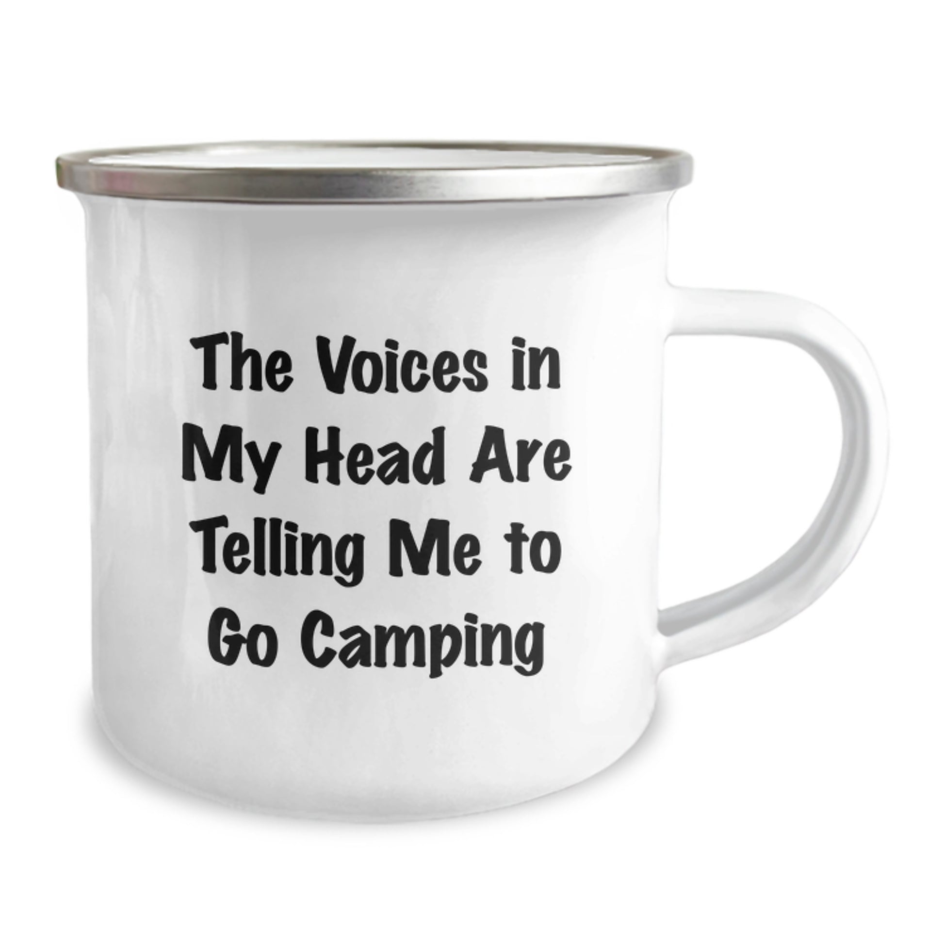 Camping Adventures Funny Mug, Gifts from Friends for Birthday Camping Lovers, 'The Voices In My Head Are Telling Me To Go Camping' Printed Stainless Steel Camping Mug, 12 oz Capacity - Image 2