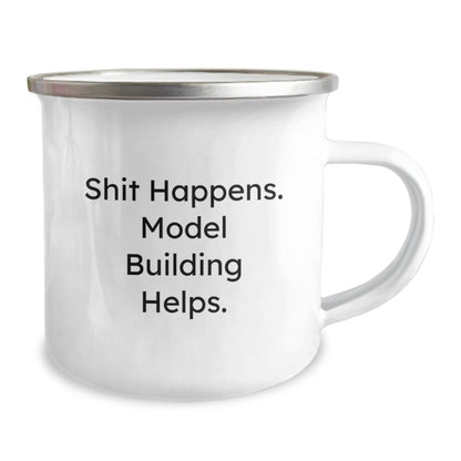 Funny Model Building Gifts for Him, Model Building Christmas Unique Gifts, Gifts from Dad to Son, Funny 'Shit Happens, Model Building Helps' Camping Mug - Image 2