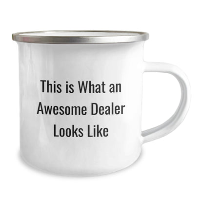 Funny Dealer Gifts, Awesome Dealer Birthday Unique Gifts, Stainless Steel Camping Mug with This Is What An Awesome Dealer Looks Like Quote - Image 2