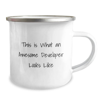 Funny Developer Birthday Unique Gifts from Friends, This Is What An Awesome Developer Looks Like Camping Mug for Men, Unique Birthday Unique Gifts for Developer - Image 2