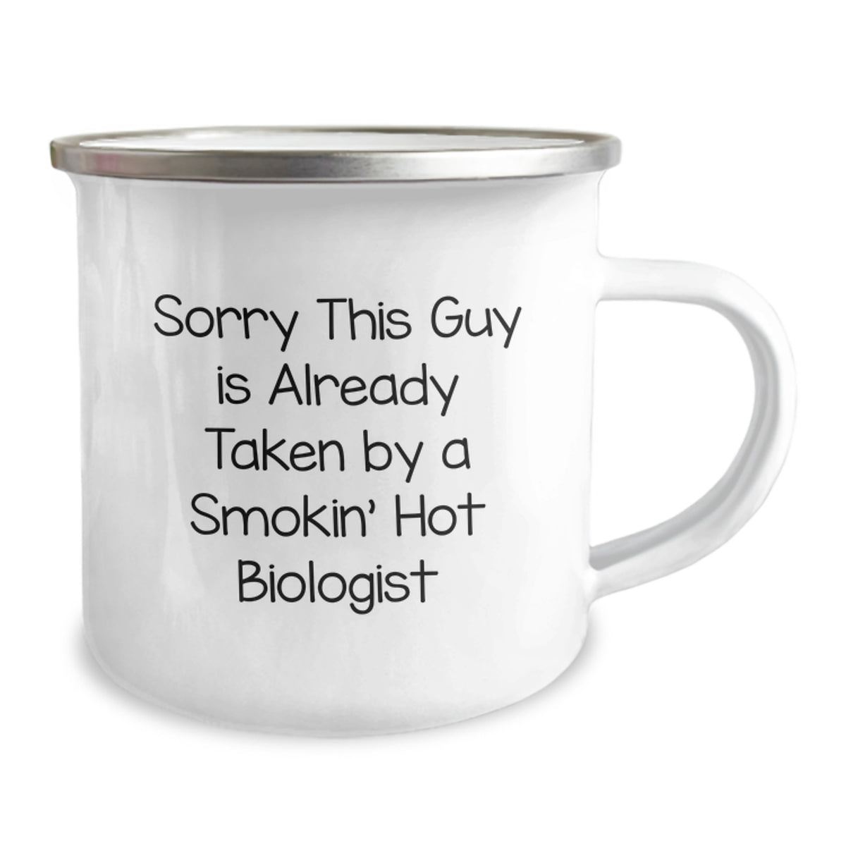 Funny Gifts for Biologist Friends - 'Sorry This Guy Is Already Taken By A Smokin' Hot Biologist' Birthday Camping Mug for Biologist - Image 2