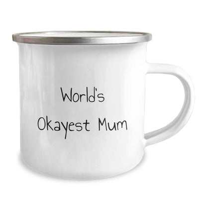 Christmas Gift for Her Humorous Camping Mug with 'Worlds Okayest Mum' - Image 2