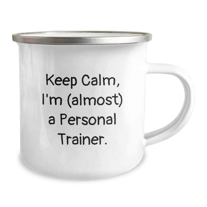 Personal Trainer Gift for Him - Keep Calm Trainer Keepsake Camping Mug - Image 2