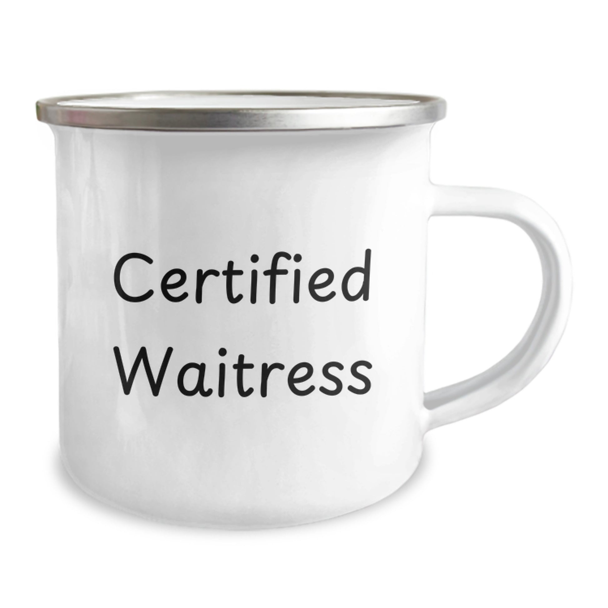 Funny Waitress Gifts from Friends to Coworkers - 'Certified Waitress' Quote on 12 oz Stainless Steel Camping Mug for Birthday - Image 2