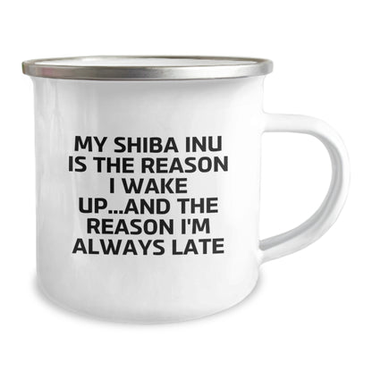 Funny Shiba Inu Dog Gifts from Friends for Birthday - My Shiba Inu Is The Reason I Wake Up...and The Reason I'm Always Late, Camping Mug - Image 2