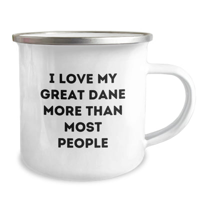 Funny Great Dane Dog Lover Gifts from Friends for Birthday, I Love My Great Dane More Than Most People Camping Mug, 12 oz Stainless Steel Enamel Finish - Image 2