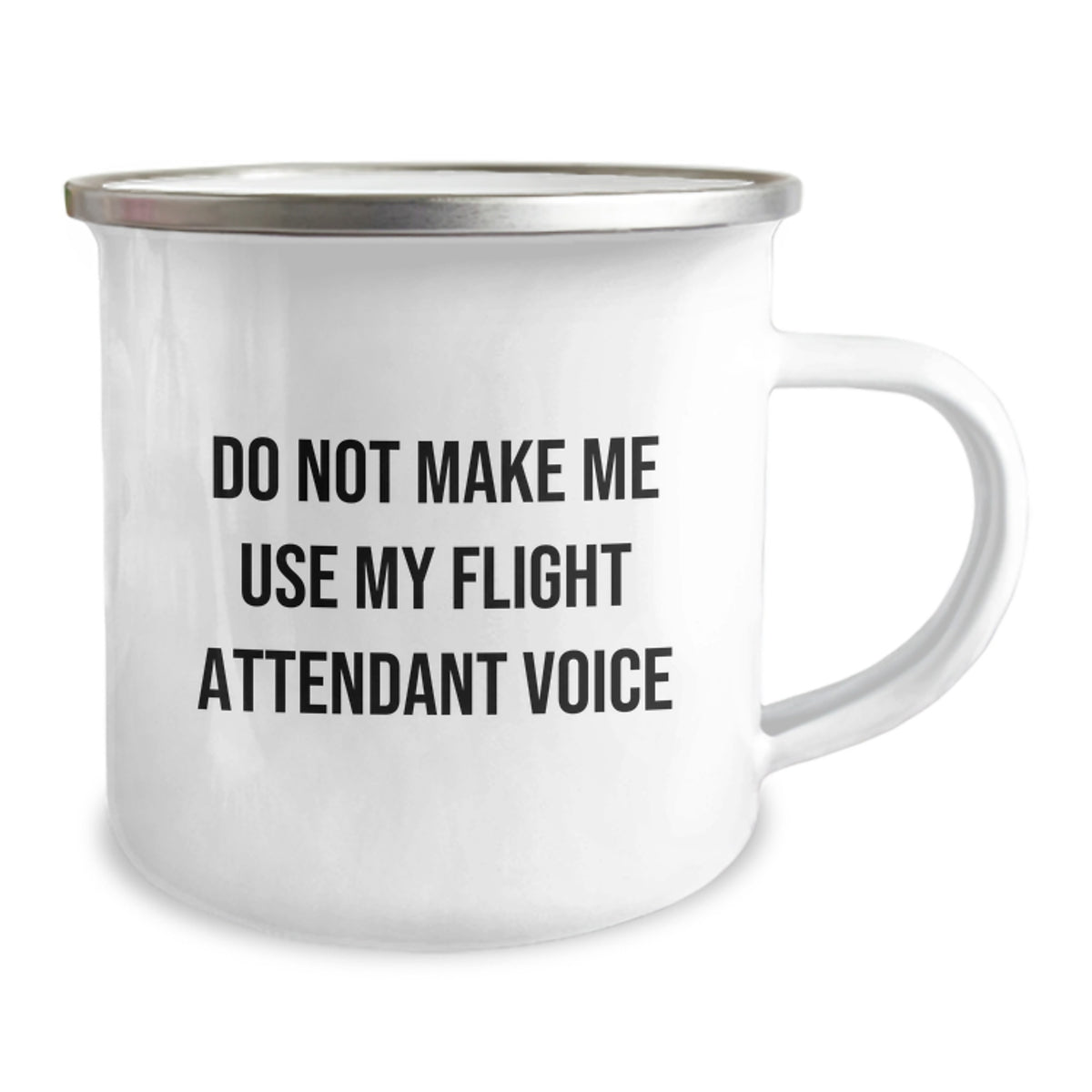Flight Attendant Humor Gift for Friends, Funny Camping Mug from Coworkers, 'Do Not Make Me Use My Flight Attendant Voice', 12 oz Stainless Steel with Enamel Finish - Image 2