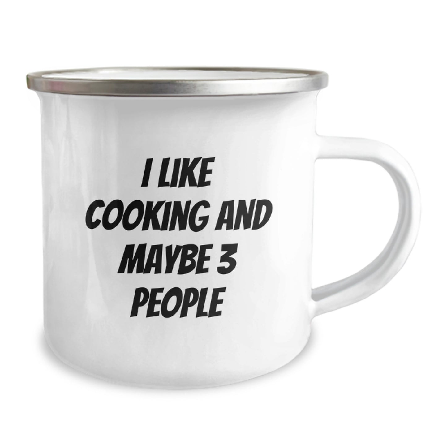 Cooking Enthusiasts Gifts from Friends for Birthday Fun, 'I Like Cooking And Maybe 3 People', 12 oz Stainless Steel Camping Mug with Enamel Finish - Image 2