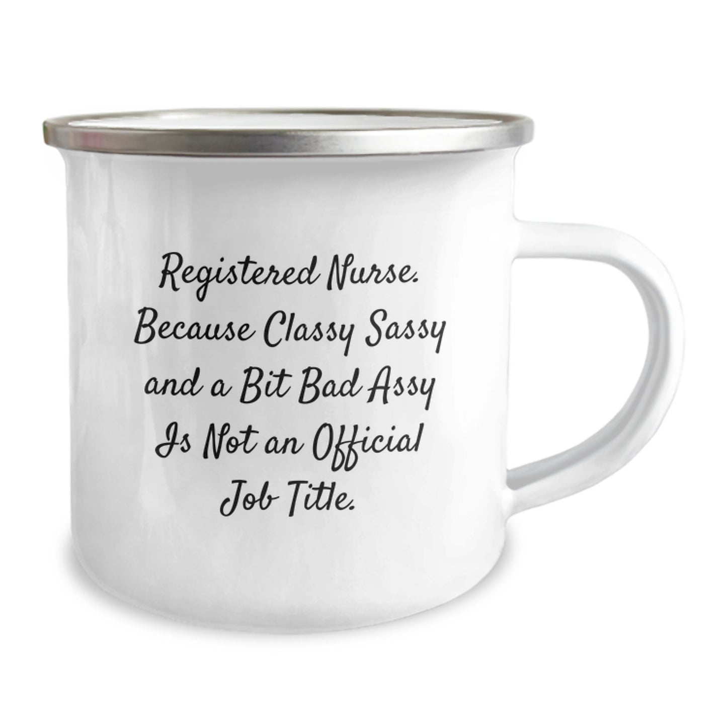 Funny Registered Nurse Gifts for Coworkers, Christmas Unique Presents from Friends, 12 oz Camping Mug with Enamel Finish - Image 2