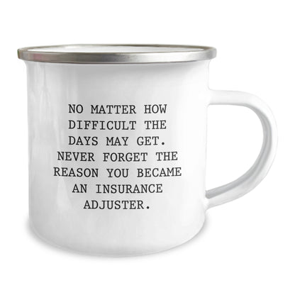 Funny Inspirational Quote for Insurance Adjuster Gifts - 'No Matter How Difficult The Days May Get' Stainless Steel Camping Mug for Men, Women, Friends and Family Birthday Unique Gift Ideas - Image 2