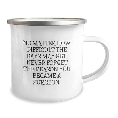 Funny Surgeon Gifts for Men from Family - Mother's Day Unique Gifts - Camping Mug with 'No Matter How Difficult The Days May Get. Never Forget The Reason You Became A Surgeon.' Quote - Image 2