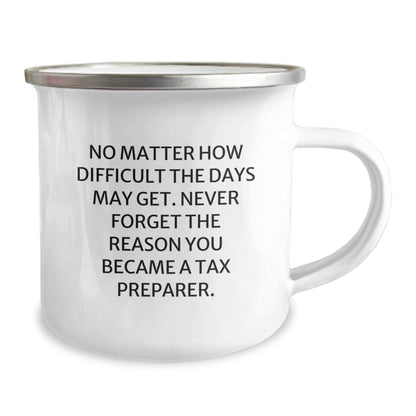Funny Inspirational Gifts from Tax Preparer Friends for Birthday Unique Camping Mug, 'No Matter How Difficult The Days May Get. Never Forget The Reason You Became A Tax Preparer.' - Image 2
