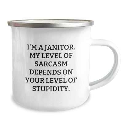 Funny Janitor Gifts for Men Birthday Unique Presents from Friends, Camping Mug with Sarcasm Humor Quote, 12 oz Stainless Steel with Enamel Finish - Image 2