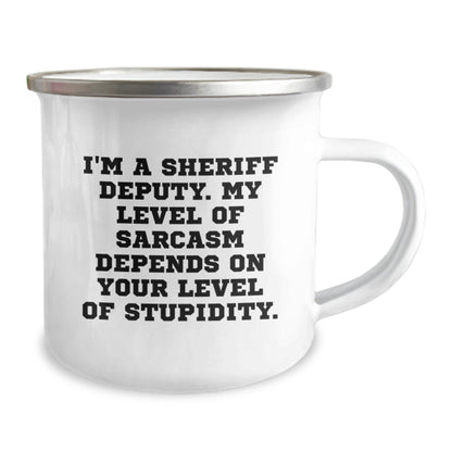 Funny Sheriff Deputy Gifts for Men, Camping Mug with Quirky I'm A Sheriff Deputy Sarcasm Level Quote, Birthday Unique Gifts from Friends to Sheriff Deputy - Image 2