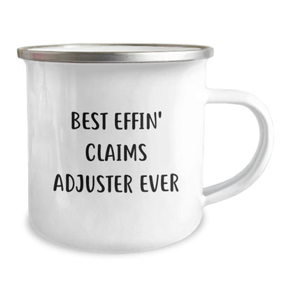 Funny Claims Adjuster Gifts for Men from Friends - Best Effin' Claims Adjuster Ever Enamel Camping Mug  - Image 2