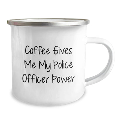 Funny Police Officer Gifts for Men, Unique Birthday Presents for Husband, Wife, or Friend Camping Mug, 'Coffee Gives Me My Police Officer Power' Quote, Stainless Steel with Enamel Finish - Image 2