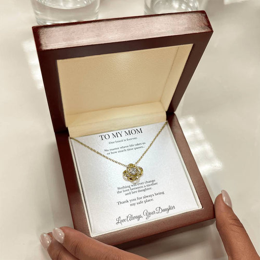 To My Mom – Our Bond Is Forever Personalized Love Knot Necklace | Made in USA Gift from Daughter