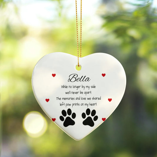 Custom Pet Memorial Ornament – Personalized Heart-Shaped Ceramic Keepsake with Poem & Paw Prints