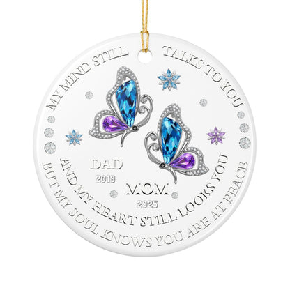 MEM 02 :Elegant Butterfly Tribute Ornament – Customizable Memorial for Mom & Dad