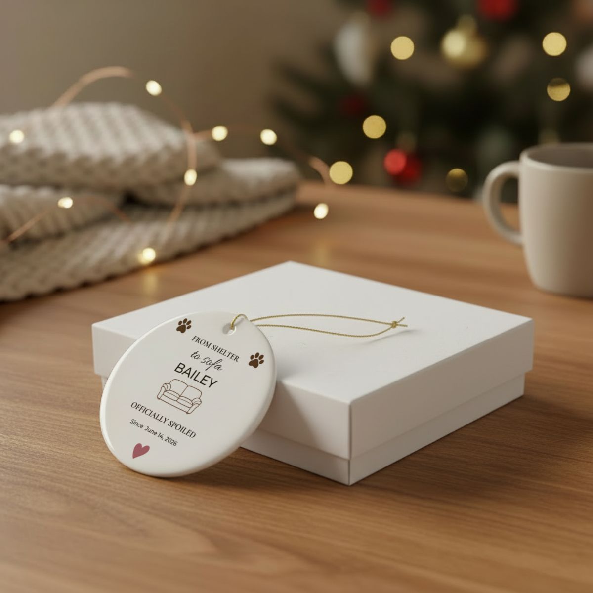 GO-004 | From Shelter to Sofa – Personalized Rescue Dog Gotcha Day Ornament