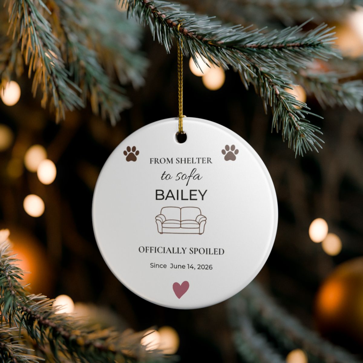 GO-004 | From Shelter to Sofa – Personalized Rescue Dog Gotcha Day Ornament