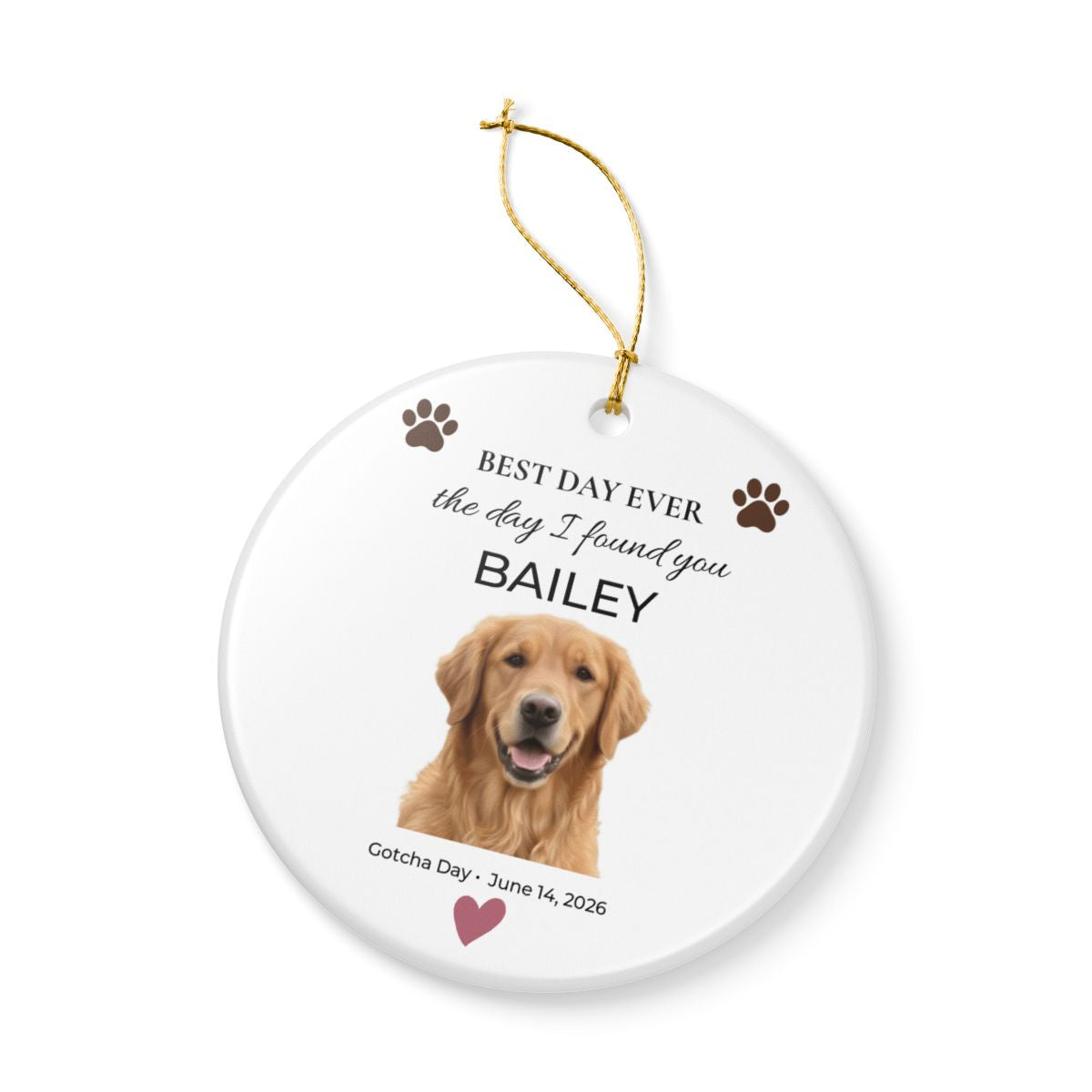 GO-006 | Best Day Ever – Personalized Painted Dog Portrait Gotcha Day Ornament