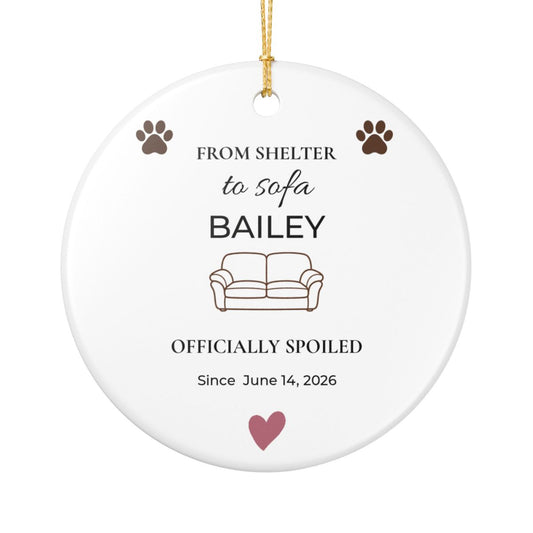 From Shelter to Sofa – Personalized Rescue Dog Gotcha Day Ornament