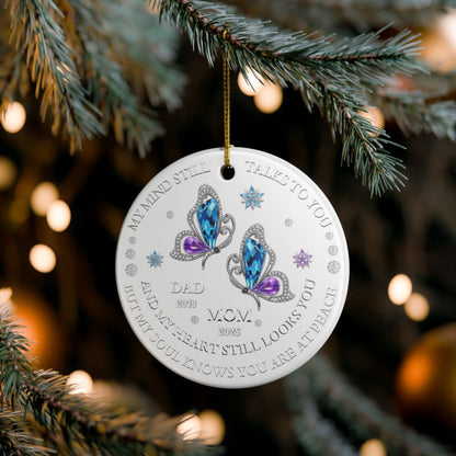 MEM 02 :Elegant Butterfly Tribute Ornament – Customizable Memorial for Mom & Dad