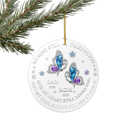 MEM 02 :Elegant Butterfly Tribute Ornament – Customizable Memorial for Mom & Dad