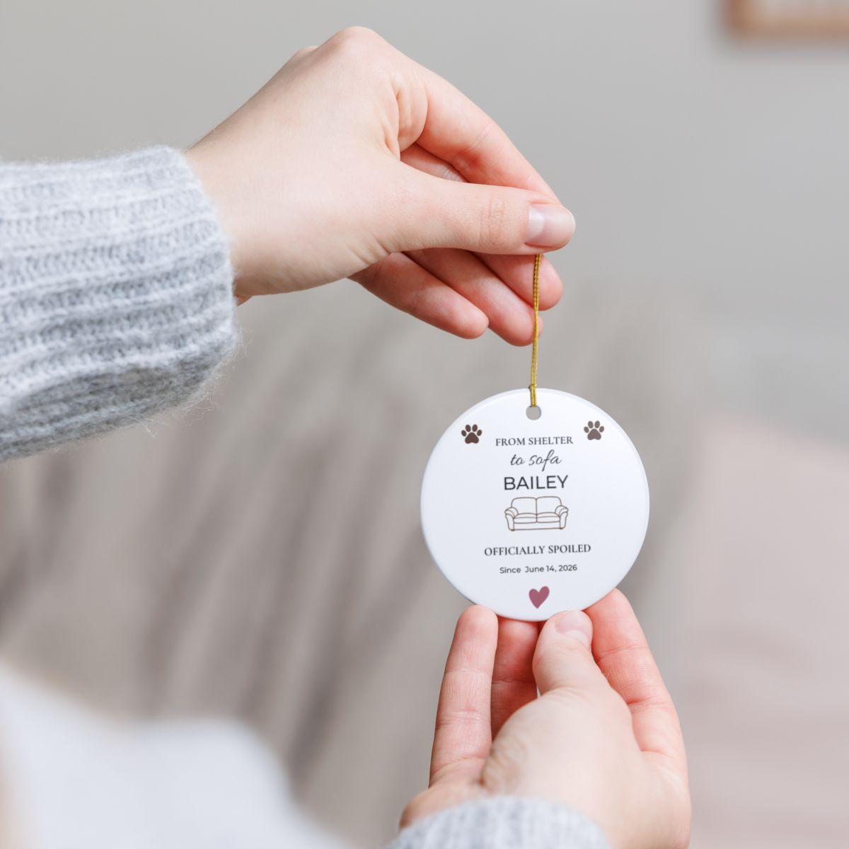 GO-004 | From Shelter to Sofa – Personalized Rescue Dog Gotcha Day Ornament
