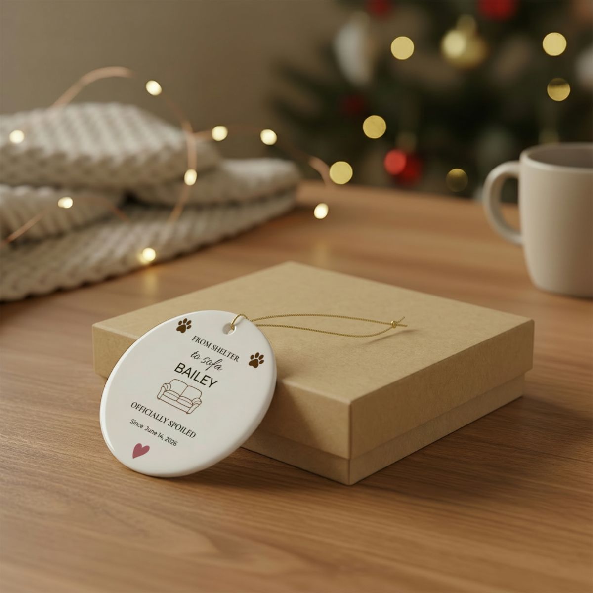 GO-004 | From Shelter to Sofa – Personalized Rescue Dog Gotcha Day Ornament