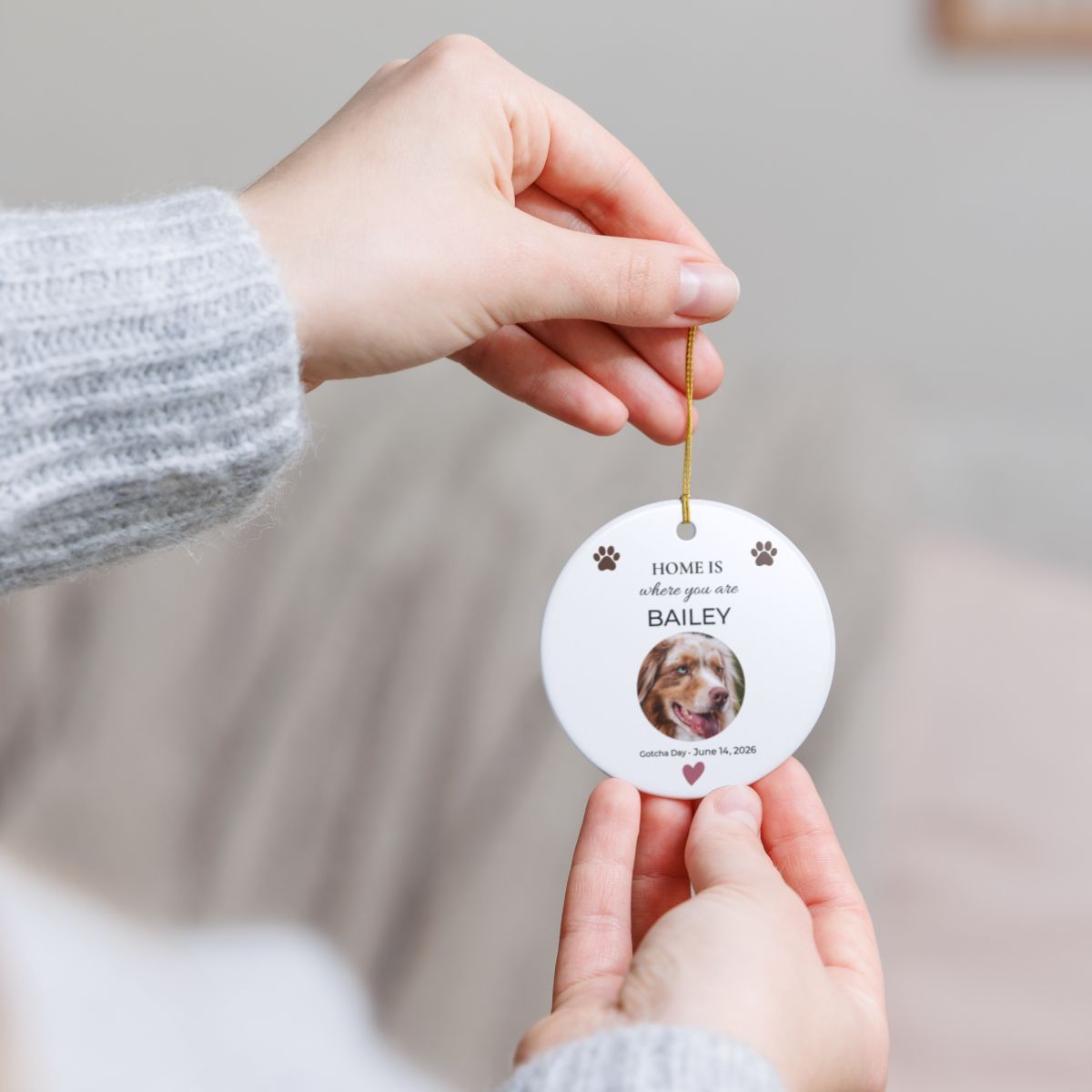 GO-003 | Home Is Where You Are – Personalized Dog Photo Gotcha Day Ornament