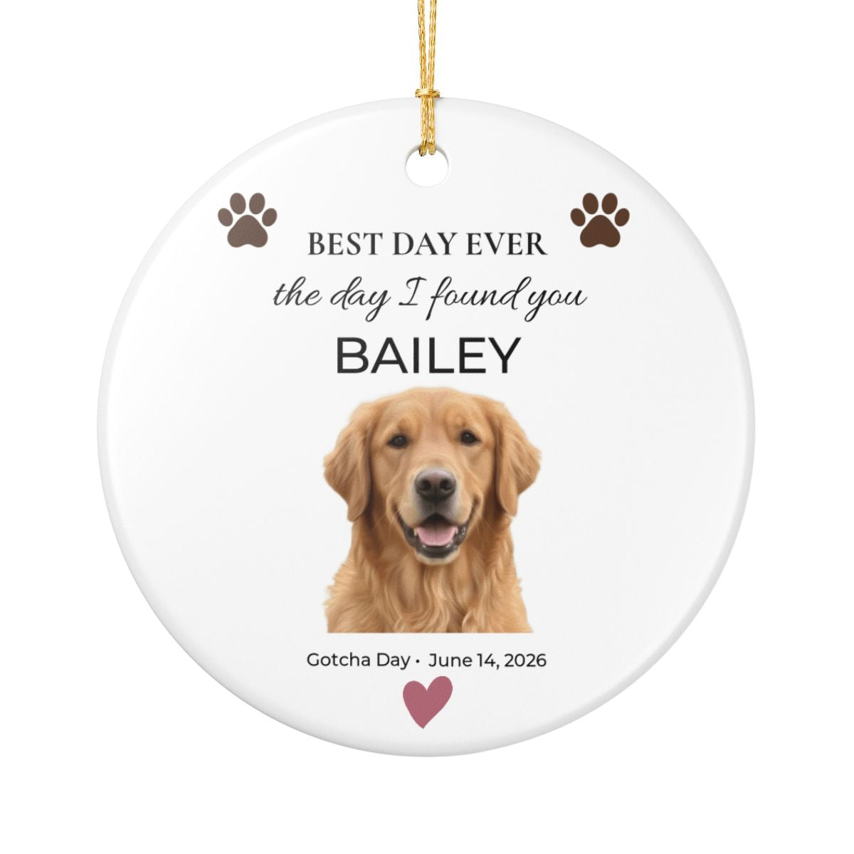 GO-006 | Best Day Ever – Personalized Painted Dog Portrait Gotcha Day Ornament