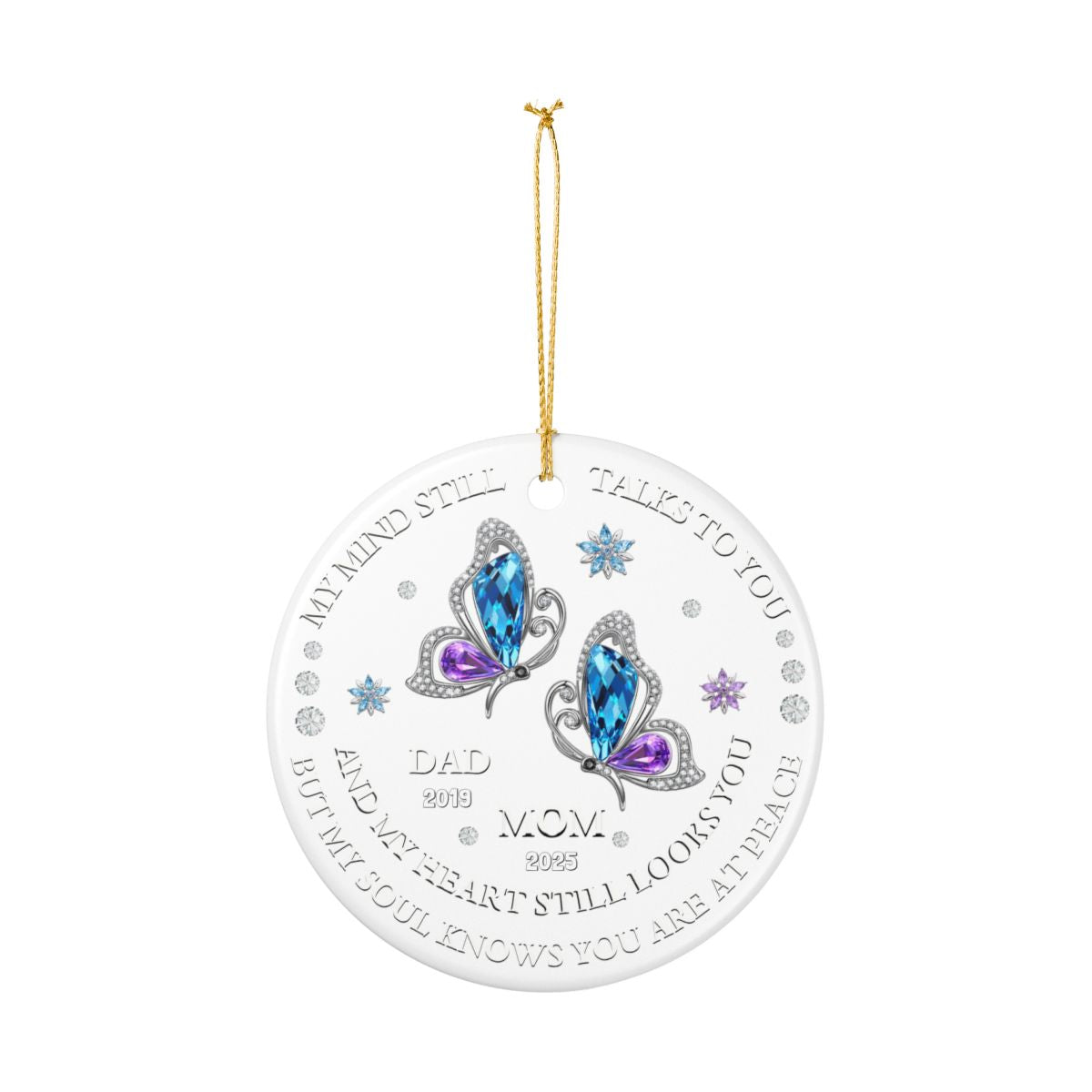 MEM 02 :Elegant Butterfly Tribute Ornament – Customizable Memorial for Mom & Dad