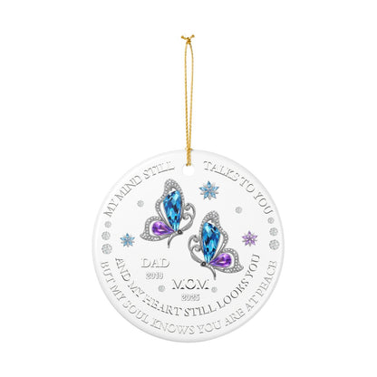 MEM 02 :Elegant Butterfly Tribute Ornament – Customizable Memorial for Mom & Dad