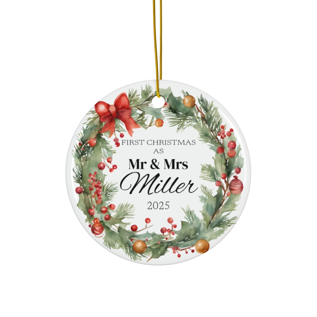 First Christmas as Mr & Mrs Personalized Ceramic Ornament (2025 Newlywed Gift)