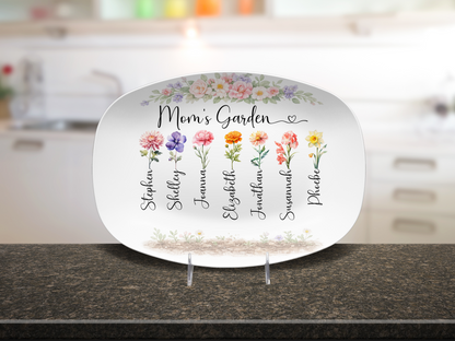 Mom’s Garden Birth Flower Platter – Personalized Mother’s Day Gift for Mom from Kids – Custom Family Birth Month Flowers Plate – Mom Kitchen Decor Gift