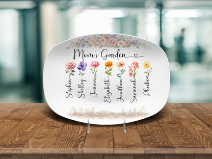 Mom’s Garden Birth Flower Platter – Personalized Mother’s Day Gift for Mom from Kids – Custom Family Birth Month Flowers Plate – Mom Kitchen Decor Gift