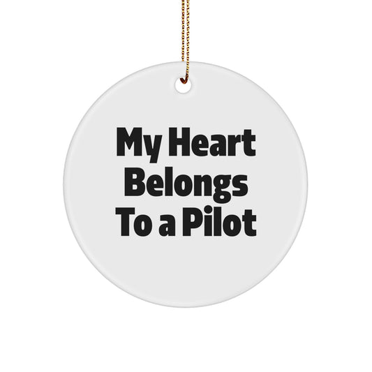 Funny Pilot Gifts for Men - My Heart Belongs To A Pilot Circle Ornament - Christmas Unique Gifts from Friends - Image 1