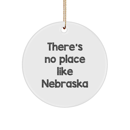Nebraska Gifts - Funny Circle Ornament, 'There's No Place Like Nebraska', White, Christmas Tree Decoration, Gifts from Friends to Family in Nebraska - Image 1