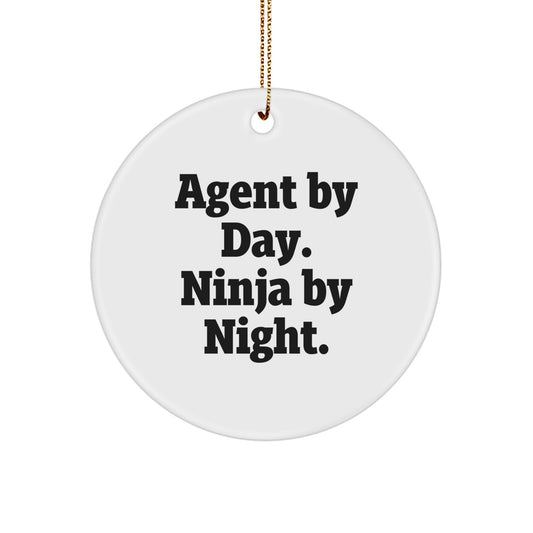 Funny Agent Gifts from Friends for Agent Men, Agent Circle Ornament 'Agent By Day. Ninja By Night.' Christmas Unique Gifts - Image 1