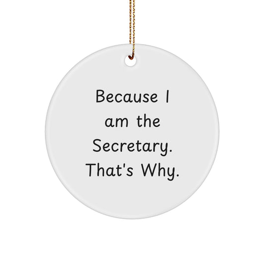 Funny Secretary Gifts from Men - Christmas Unique Circle Ornament Because I Am The Secretary. That's Why. White Circle Shaped - Image 1