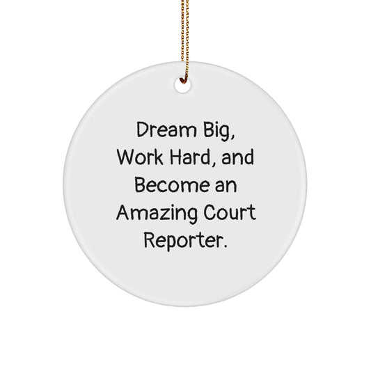 Court Reporter Inspired Gifts from Family for Christmas Unique Circle Ornaments with Funny Quote - Dream Big, Work Hard - Image 1