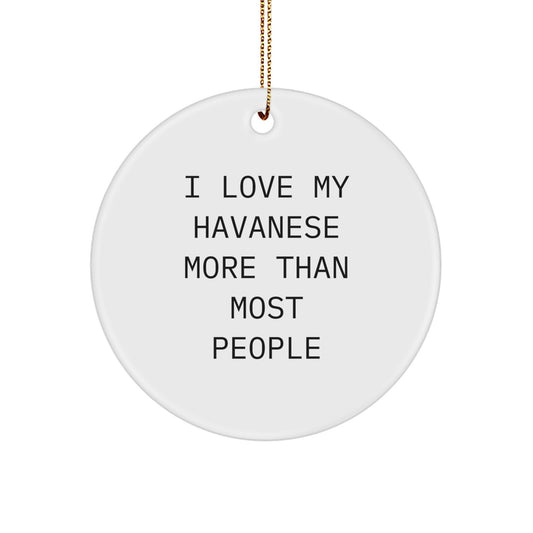 Havanese Dog Lovers' Christmas Circle Ornament Gifts from Friends and Family with 'I Love My Havanese More Than Most People' Quote, Perfect for Christmas Tree or Gift Giving - Image 1