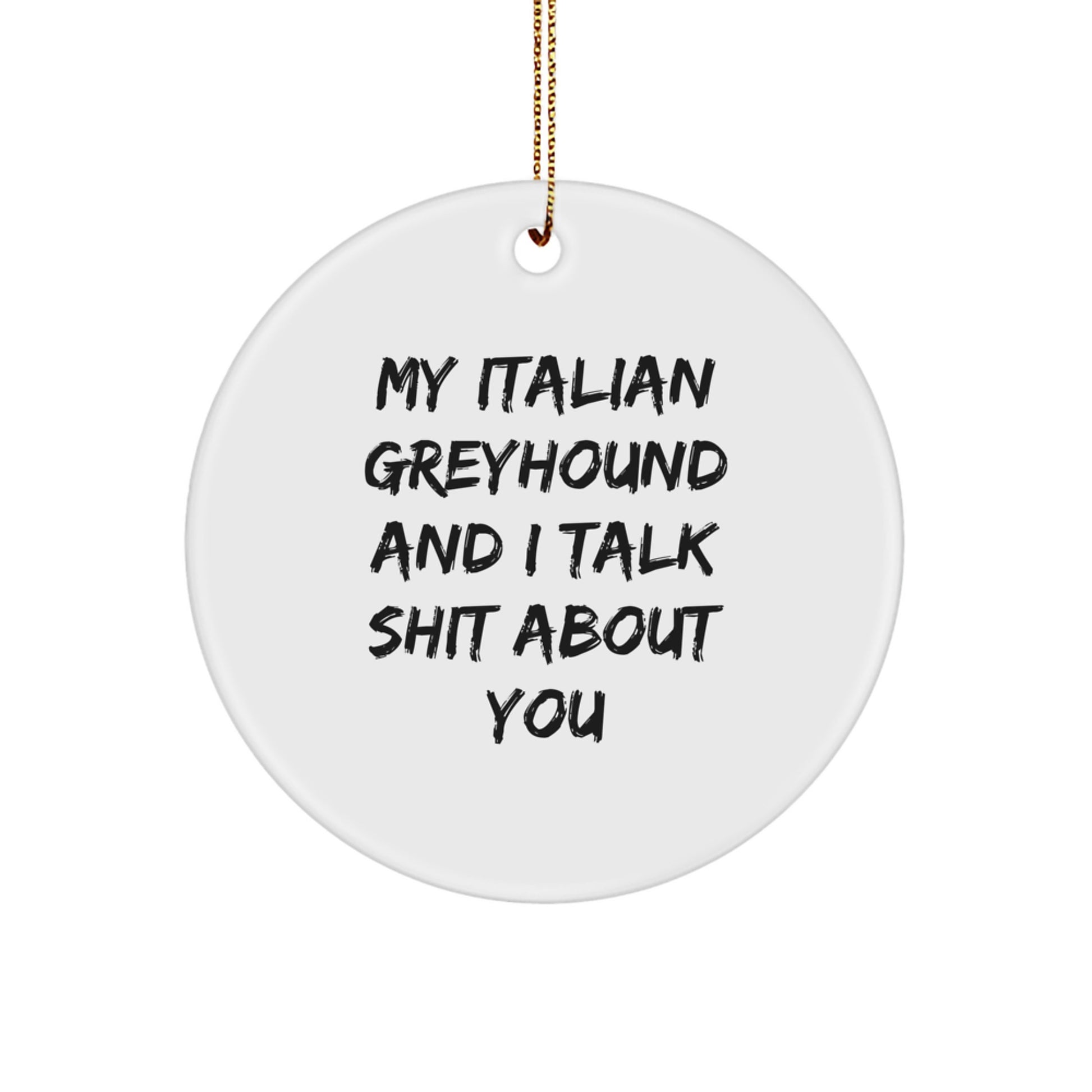 Italian Greyhound Dog Lovers Funny Circle Ornament Gifts from Friends, Unique Christmas Decorations with 'My Italian Greyhound And I Talk Shit About You' - Image 1