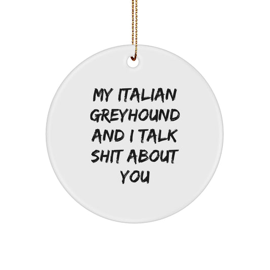 Italian Greyhound Dog Lovers Funny Circle Ornament Gifts from Friends, Unique Christmas Decorations with 'My Italian Greyhound And I Talk Shit About You' - Image 1